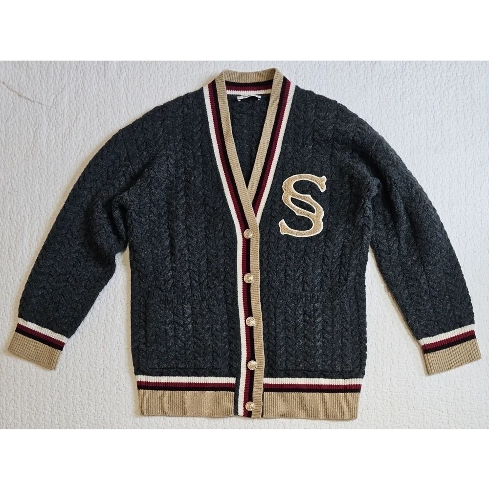 Sandro Tommy Cable Knit Oversized Wool Cardigan - Picture 4 of 15